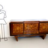 Art Deco Walnut, Briar Root and Ebonized Beech Sideboard, Italy