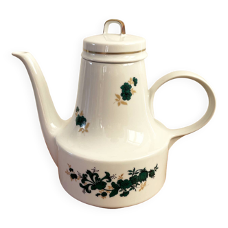 Henneberg 1777 Coffee Pot with Green and Golden Flower Motif, GDR East German Porcelain