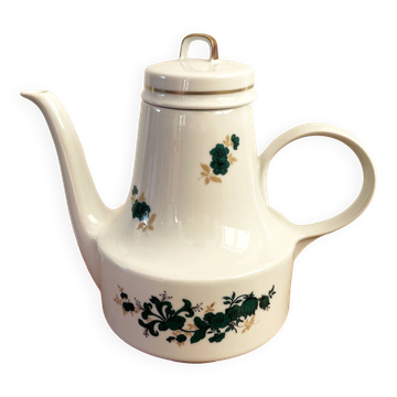Henneberg 1777 Coffee Pot with Green and Golden Flower Motif, GDR East German Porcelain