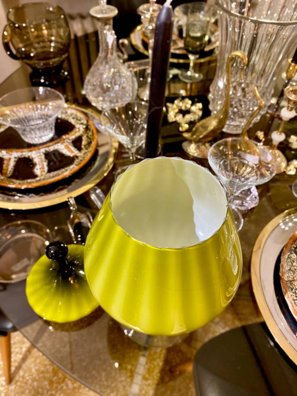 Empoli opaline glass candy box 1960