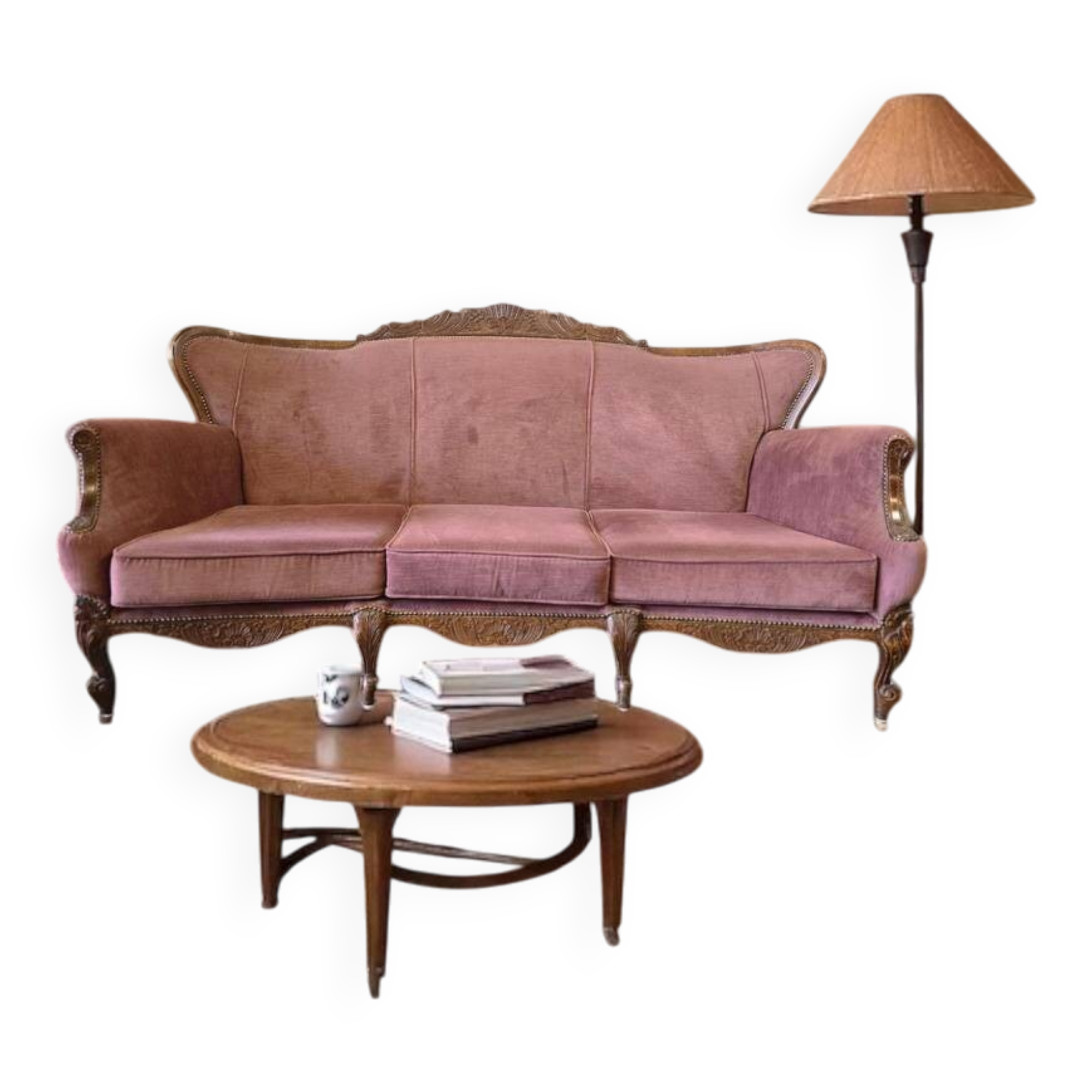 Fauteuil / canapé / trois places baroque vintage rose poudré