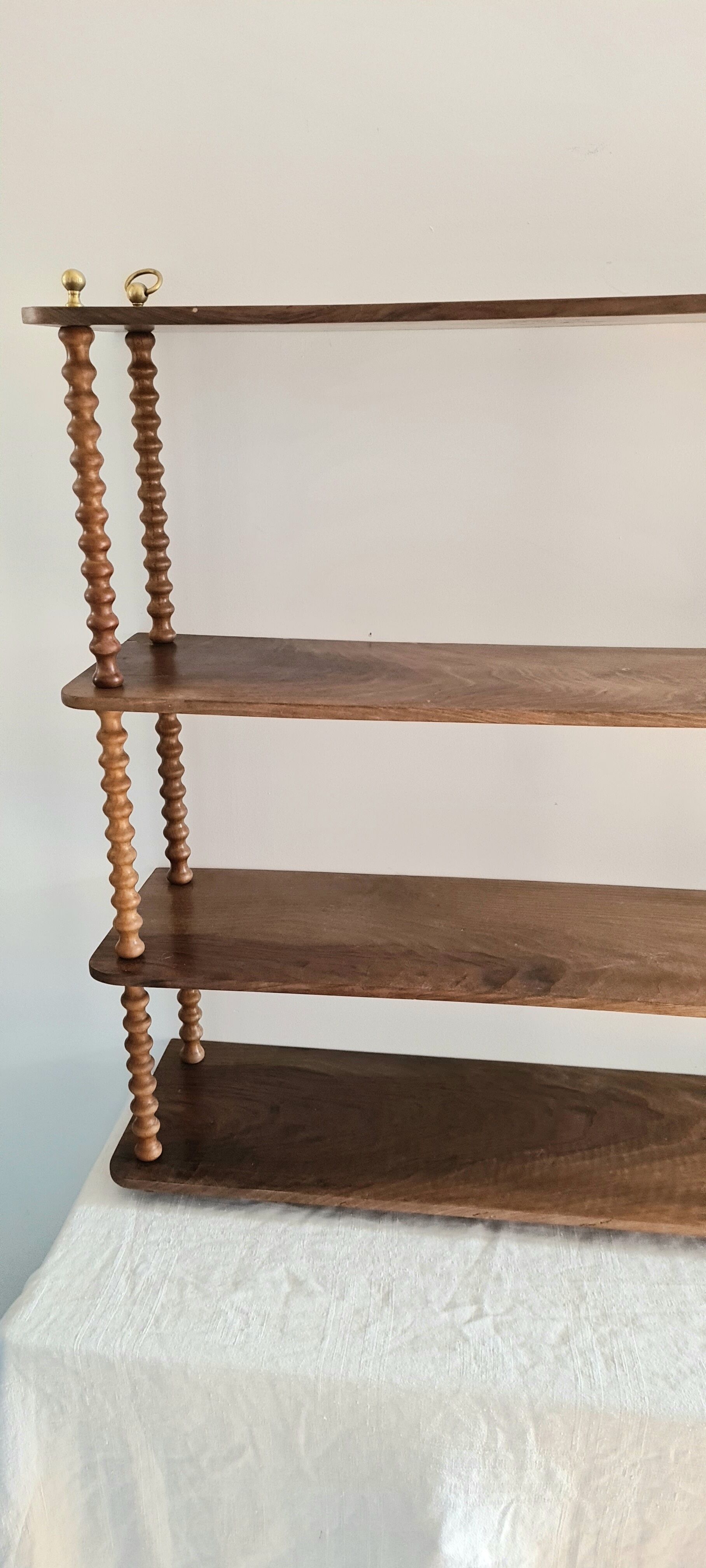 Vintage shelf turned wood and brass