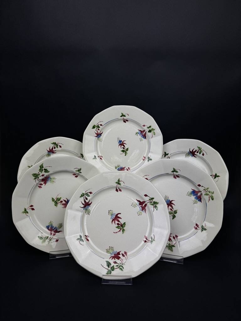 Set of 6 Sarreguemines dinner plates, Bermudes model – circa 1950