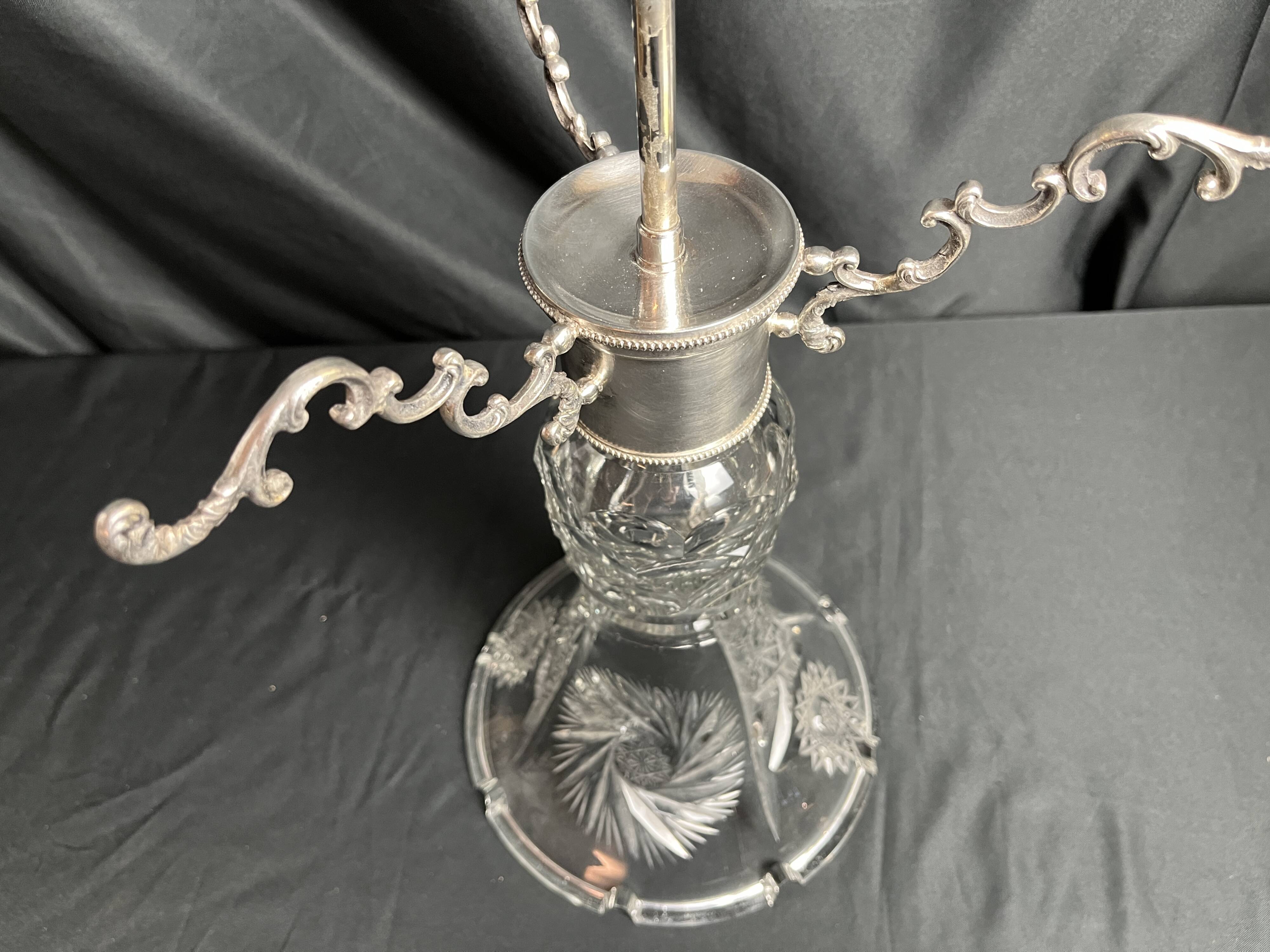 20th century crystal lamp with silver metal frame