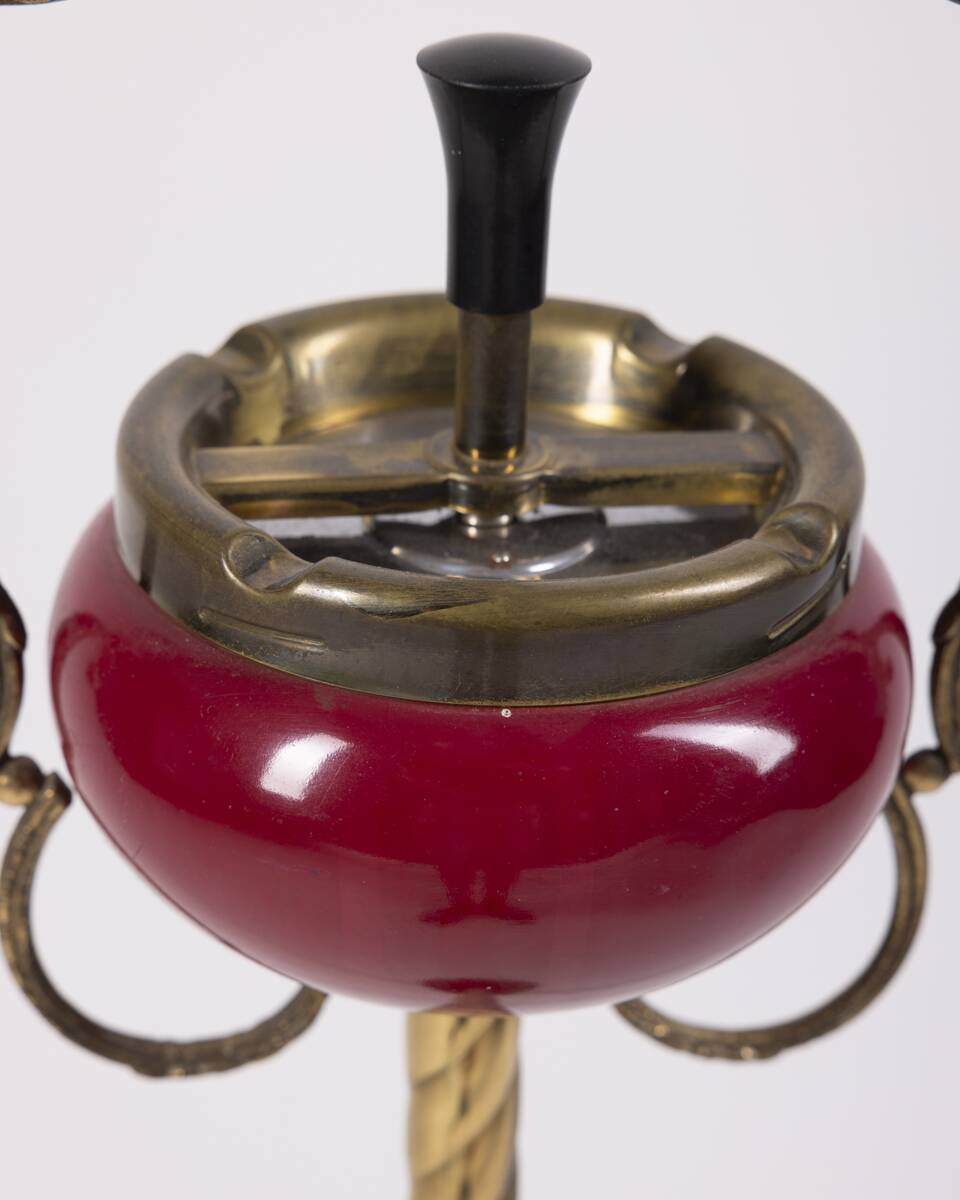 Vintage 1960s brass floor ashtray with decorative Italian design