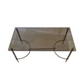 Table Basse Française en Laiton avec Plateau en Verre Fumé, 1950s