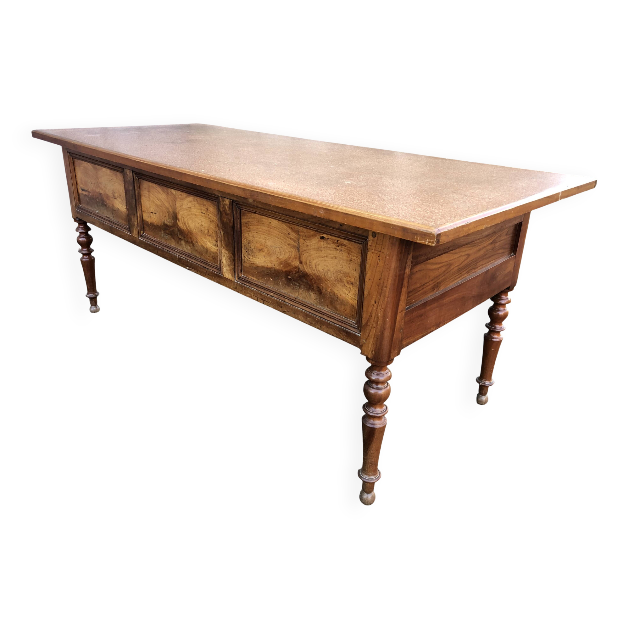 Solid cherry game table with 2 front drawers and panelled crosspieces.