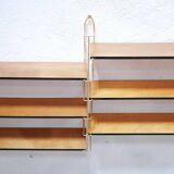 Vintage modular wall shelf in brass and wood