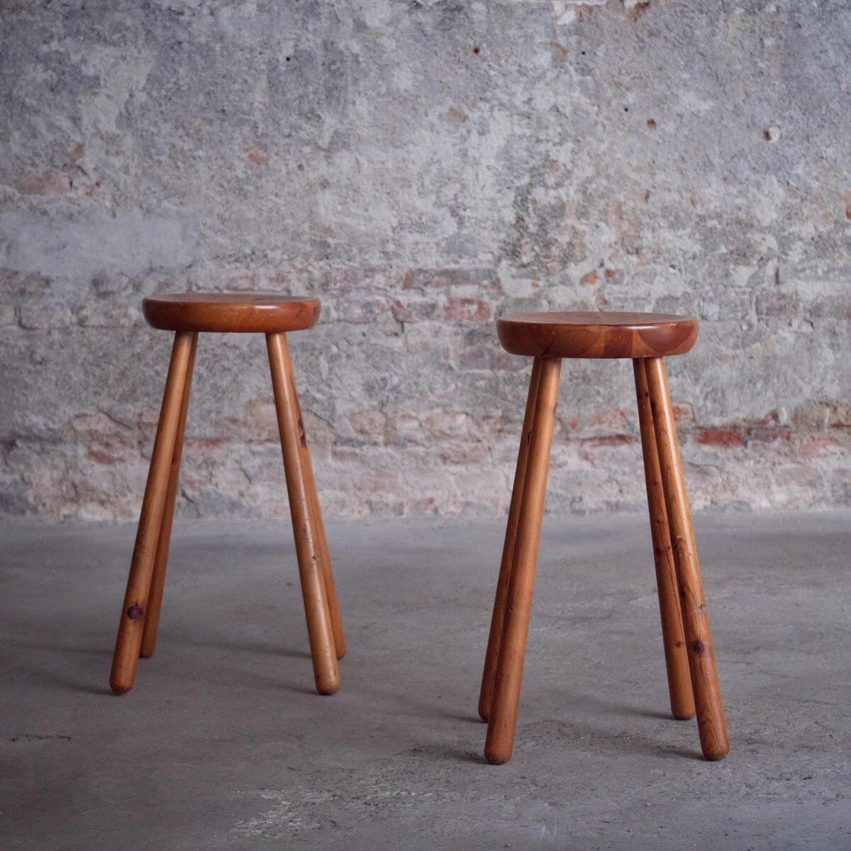 Pair of beech counter stools, 1960