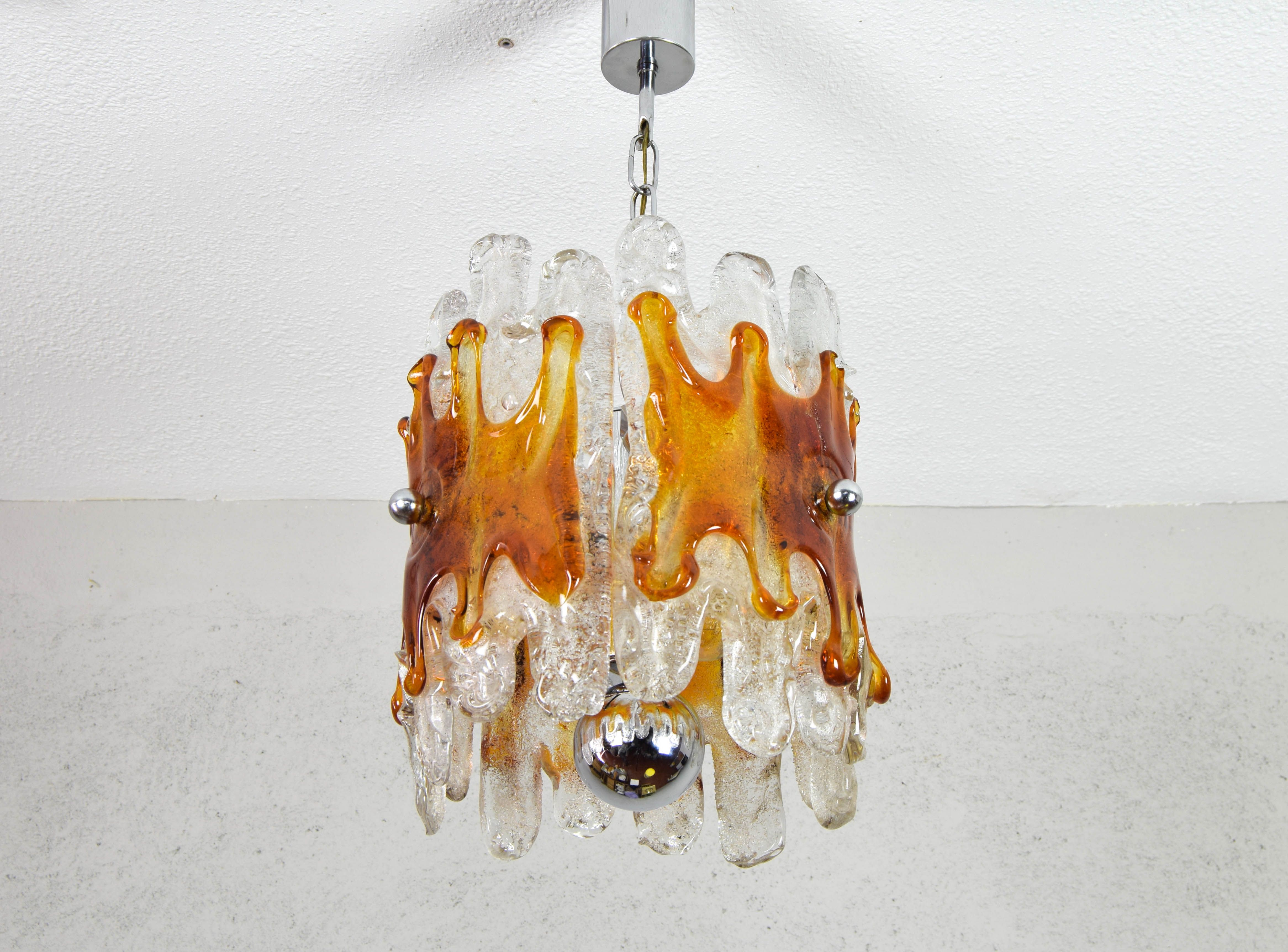 Murano Chandelier Amber and Clear Lava Mazzega Italian Mid Century 60s