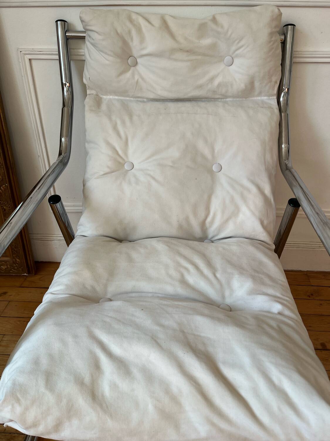 Fauteuil tubulaire en métal chromé, années 70