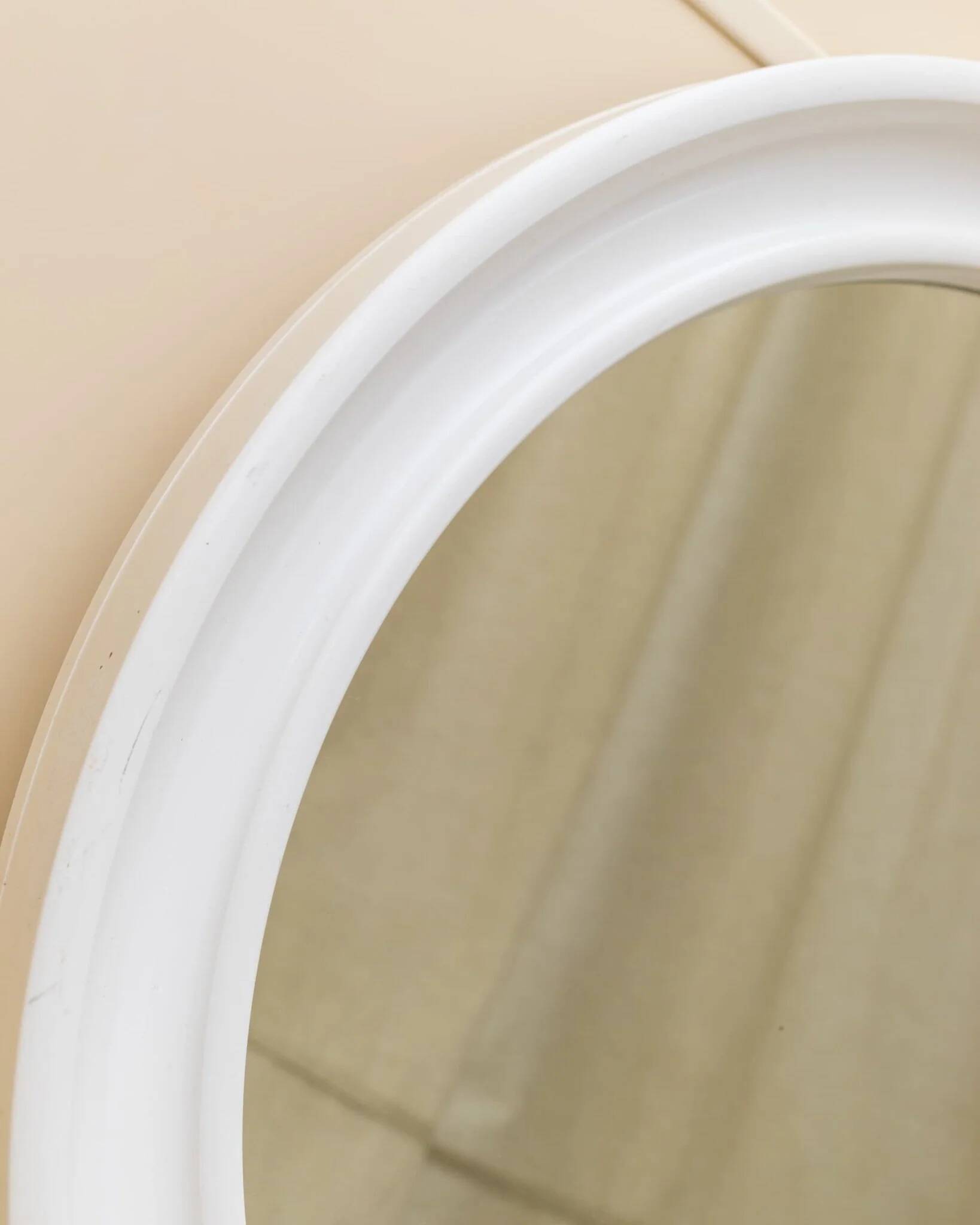 Round wall mirror by Carrara & Matta, white plastic bezel, Italian 1970s vintage