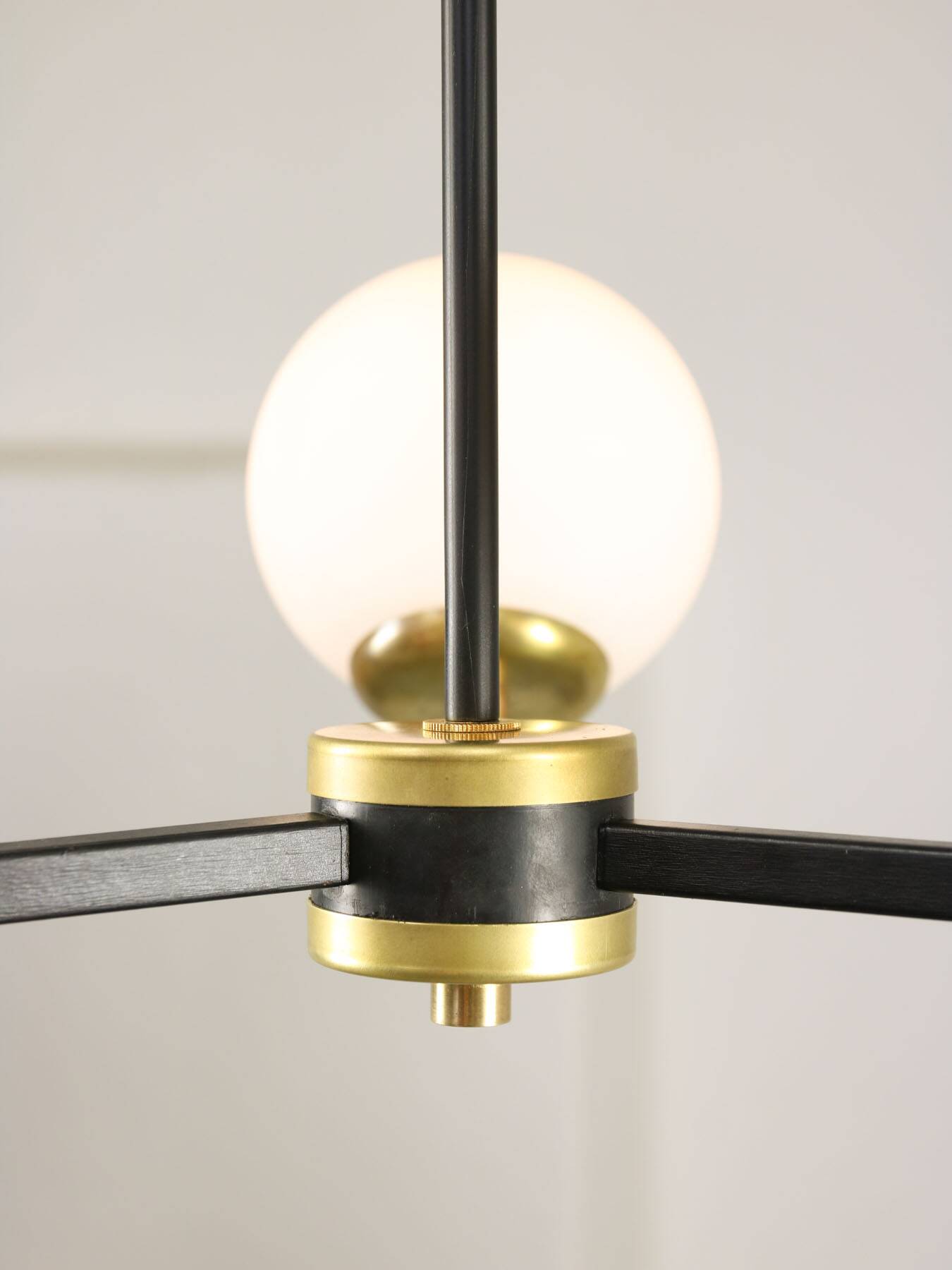 Mid-century italian brass and opaline chandelier