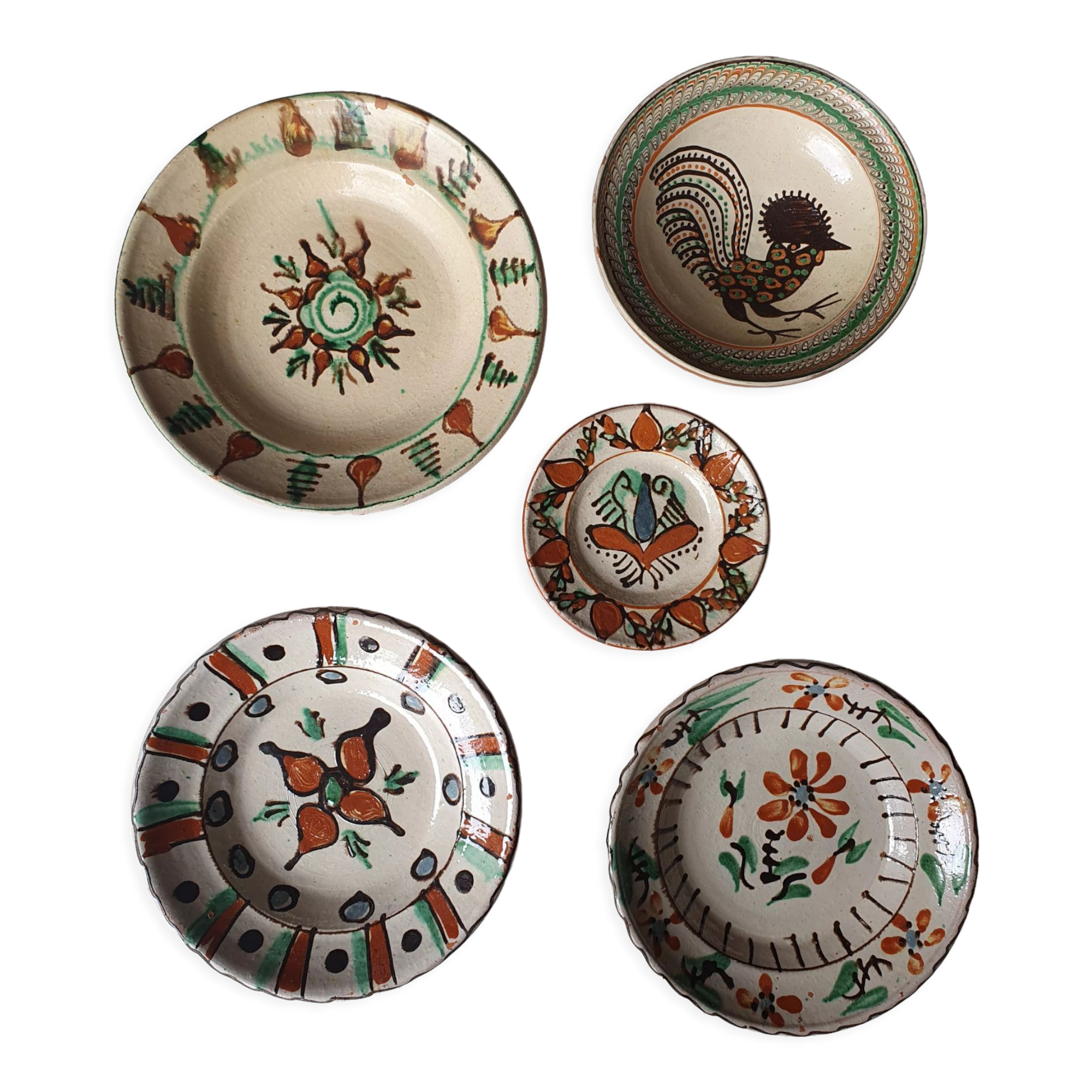 5 assiettes céramique artisanales Roumanie slave bohème oiseau table ou murales