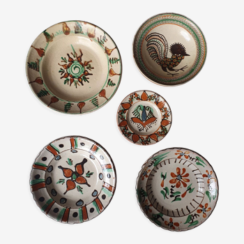 5 assiettes céramique artisanales Roumanie slave bohème oiseau table ou murales