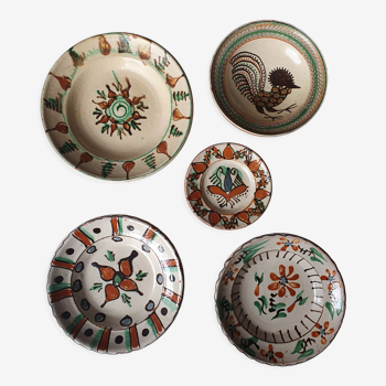 5 handmade ceramic plates Romania slavic bohemian bird table or wall