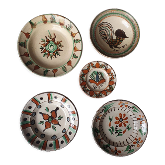 5 handmade ceramic plates Romania slavic bohemian bird table or wall