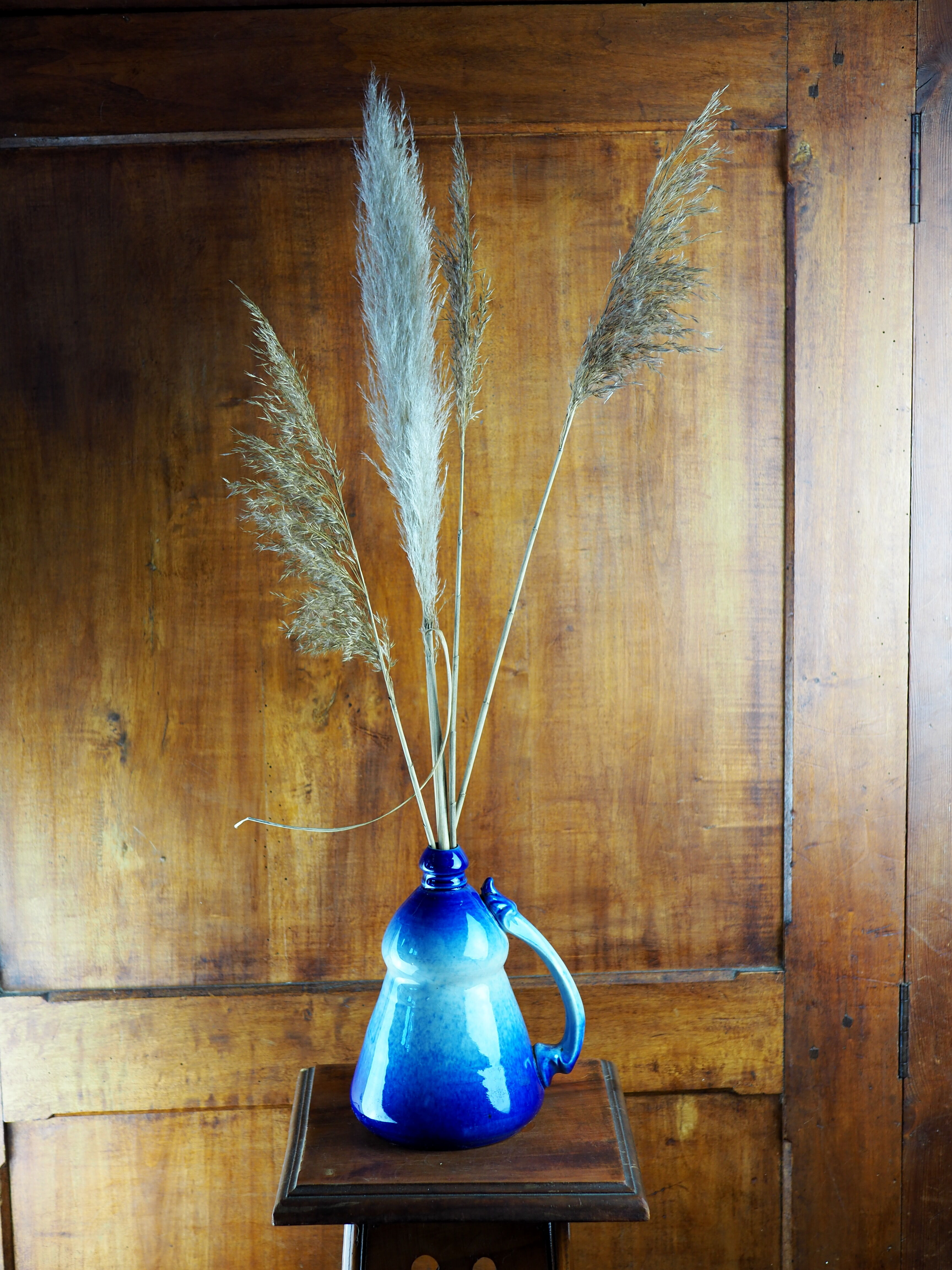 Conical jug with blue glaze and elaborate handle - folk art - early twentieth century