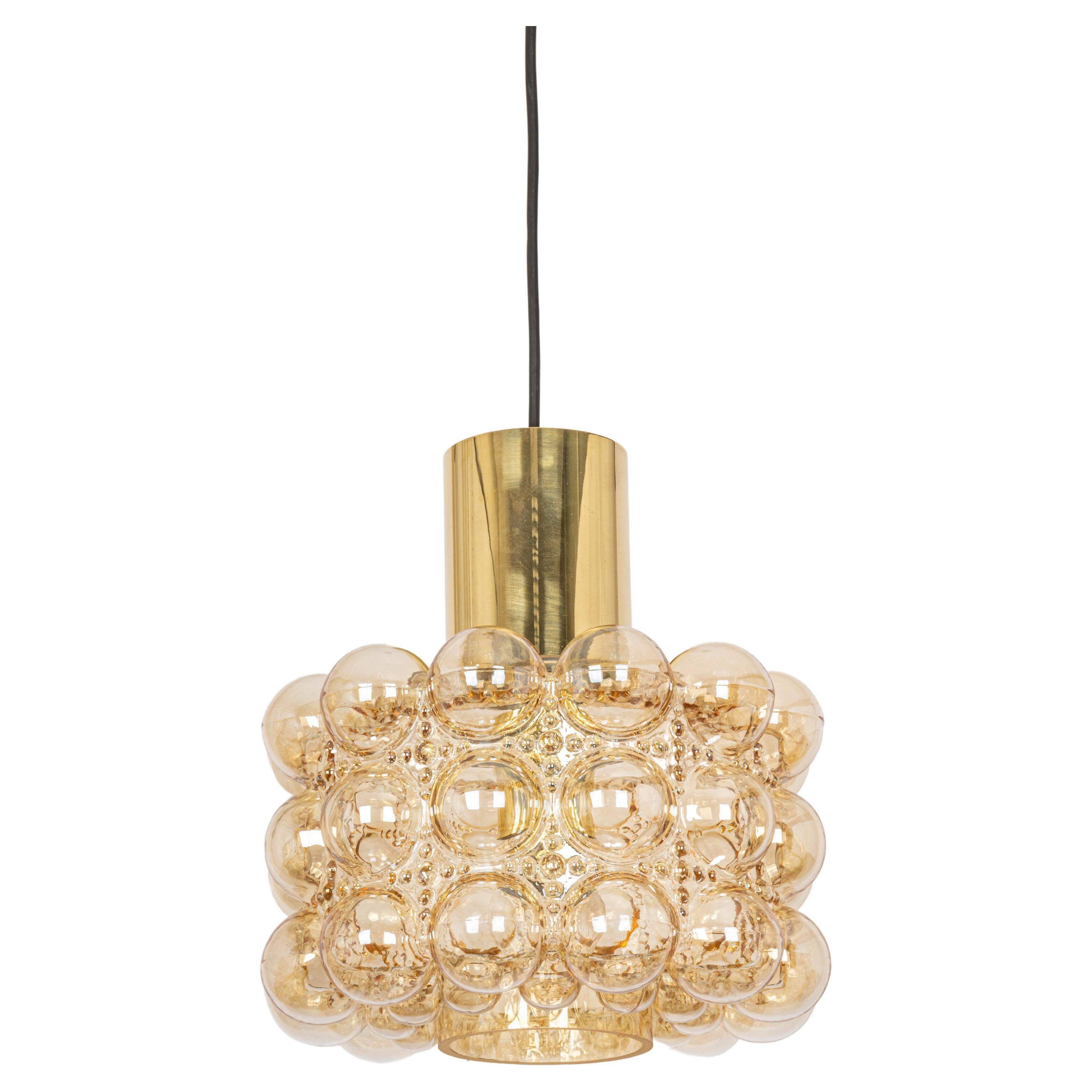 Large amber bubble glass pendant by Helena Tynell for Limburg, Germany, 1970s.