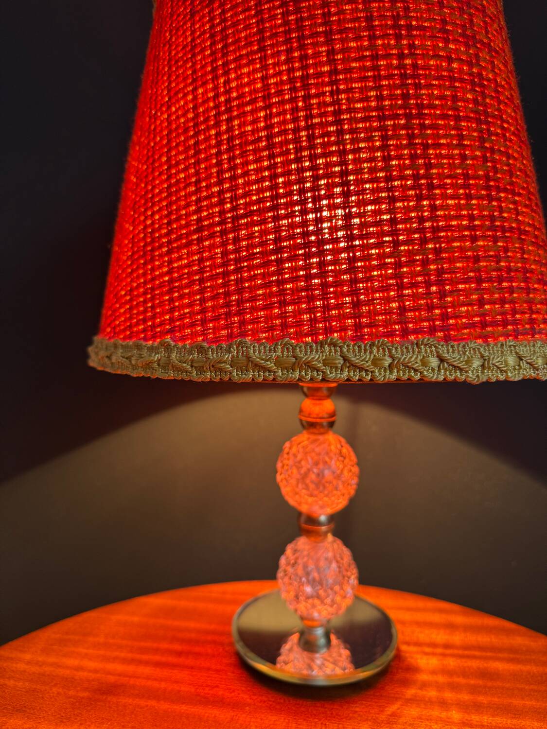 Small glass, mirror, and brass lamp from the 1960s.