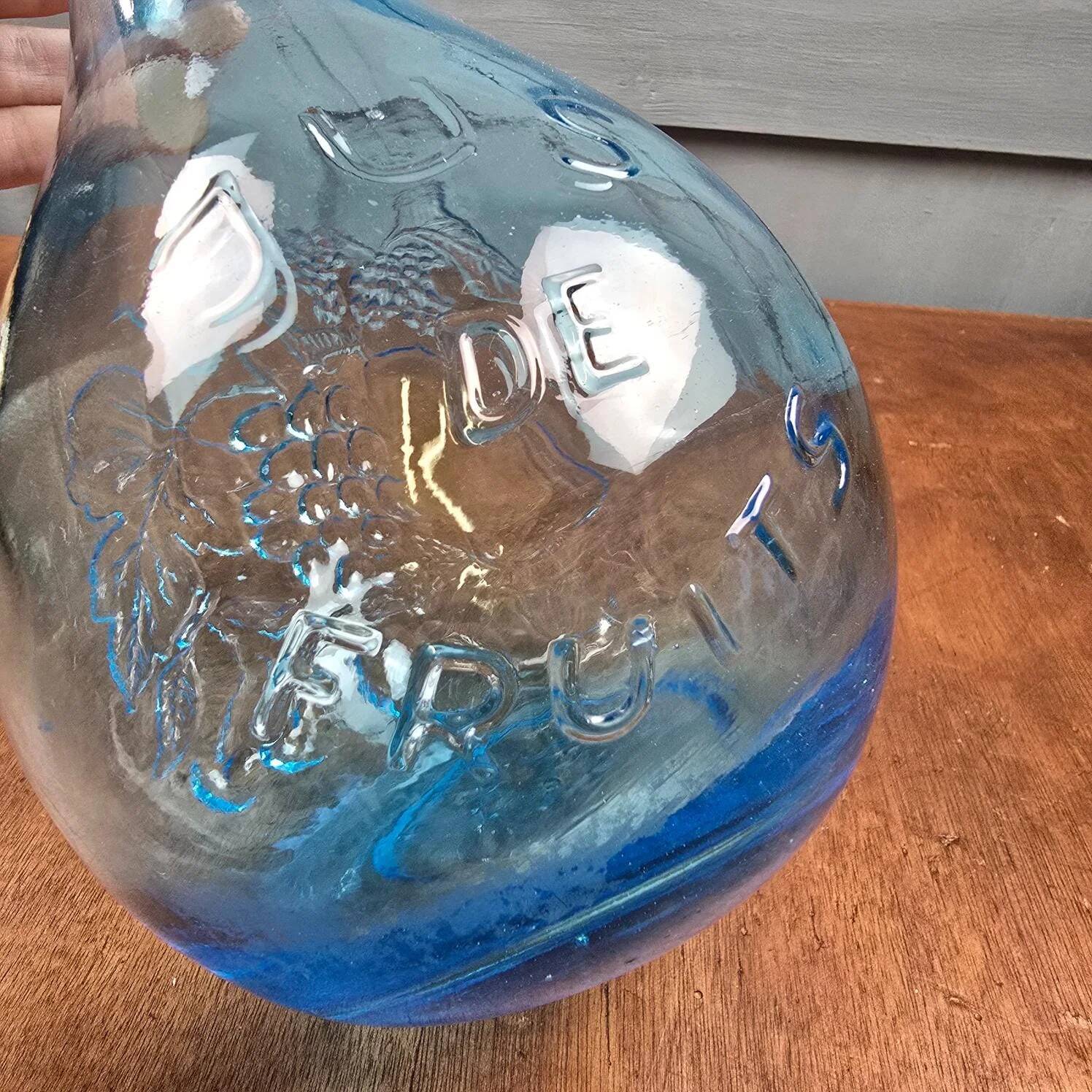 Vintage Italian aqua blue carafe "Fruit Juice", relief glass Casadis Milano