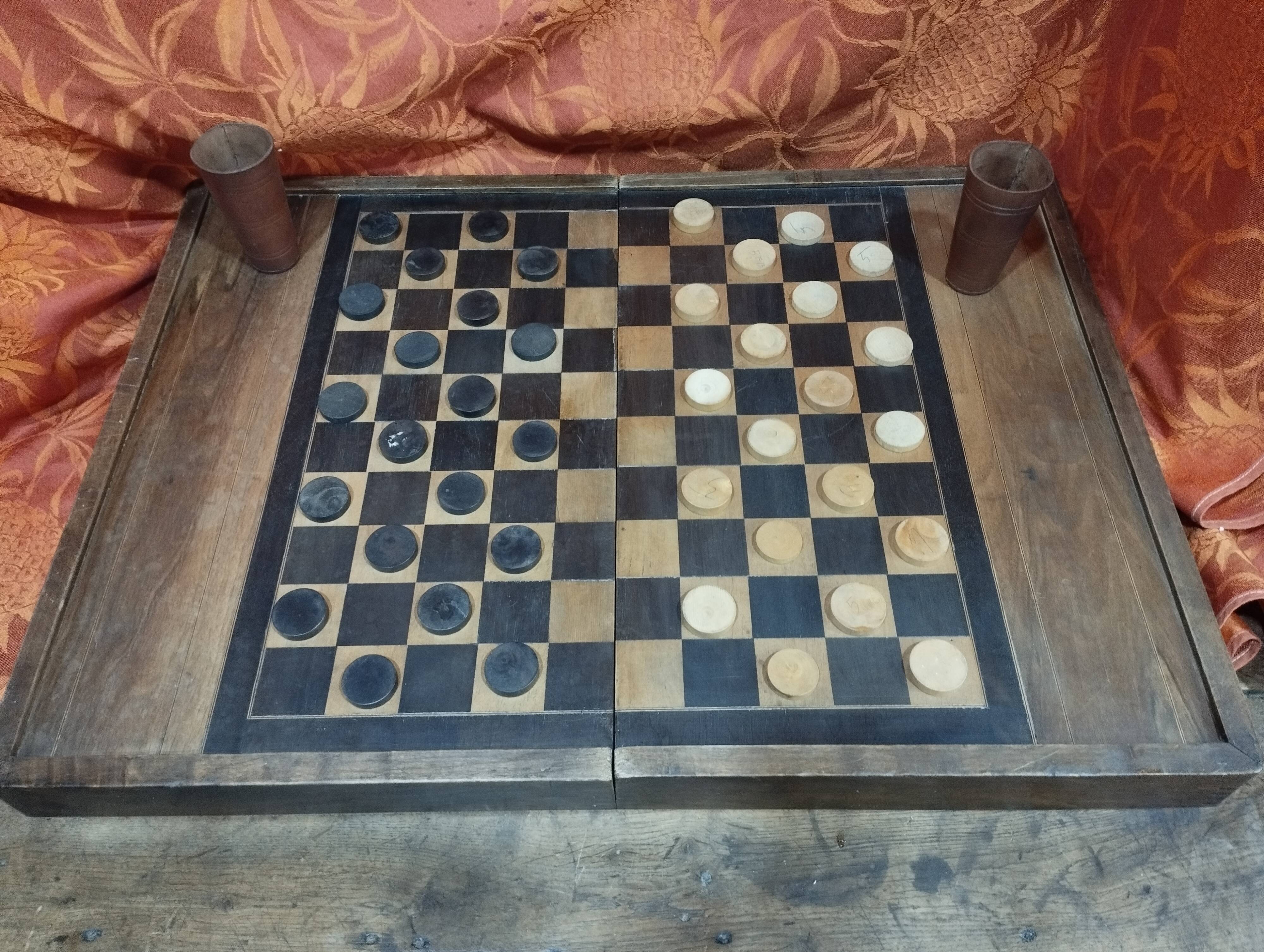 Antique wooden backgammon and checkers game box