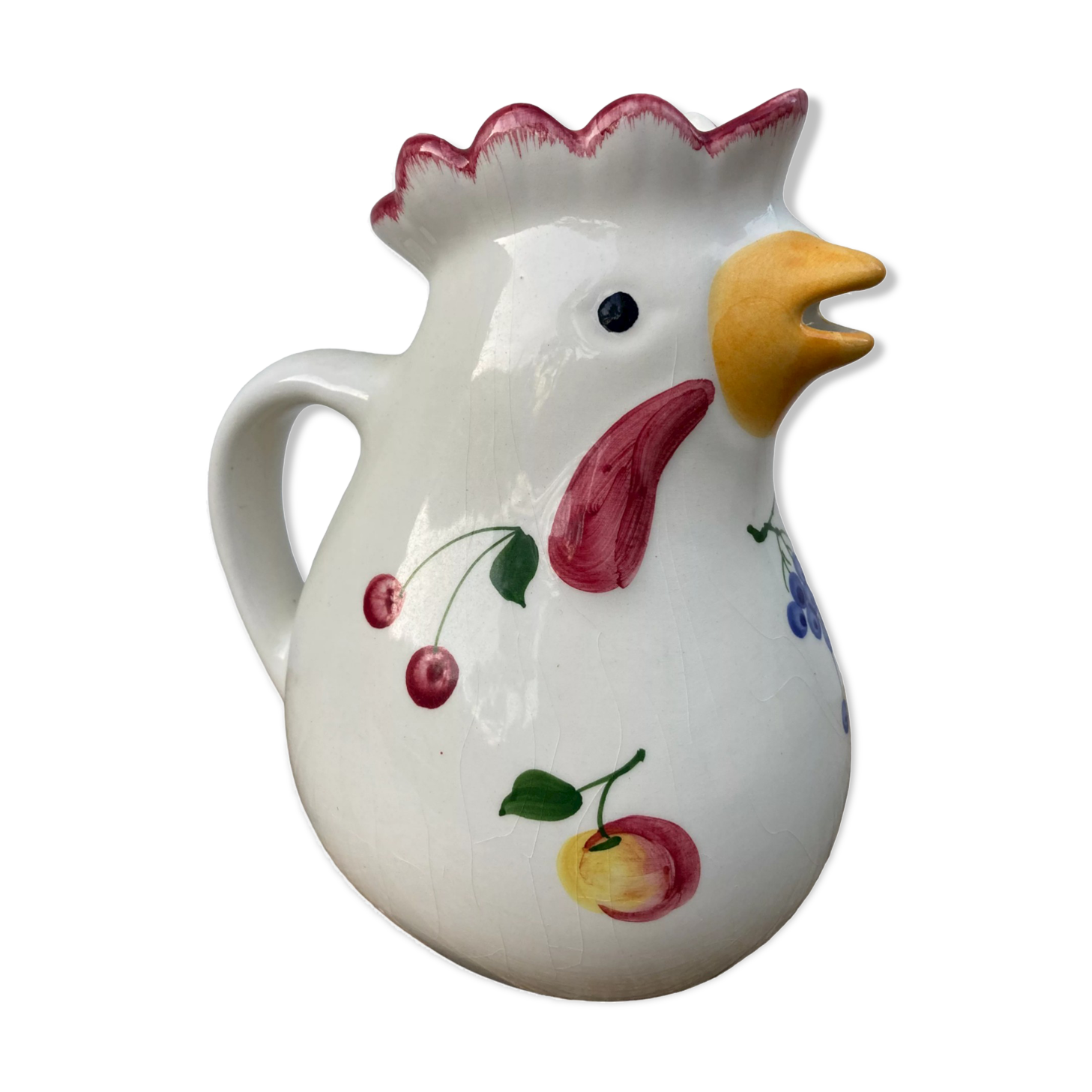 Ceramic rooster pitcher decorated with vintage flowers