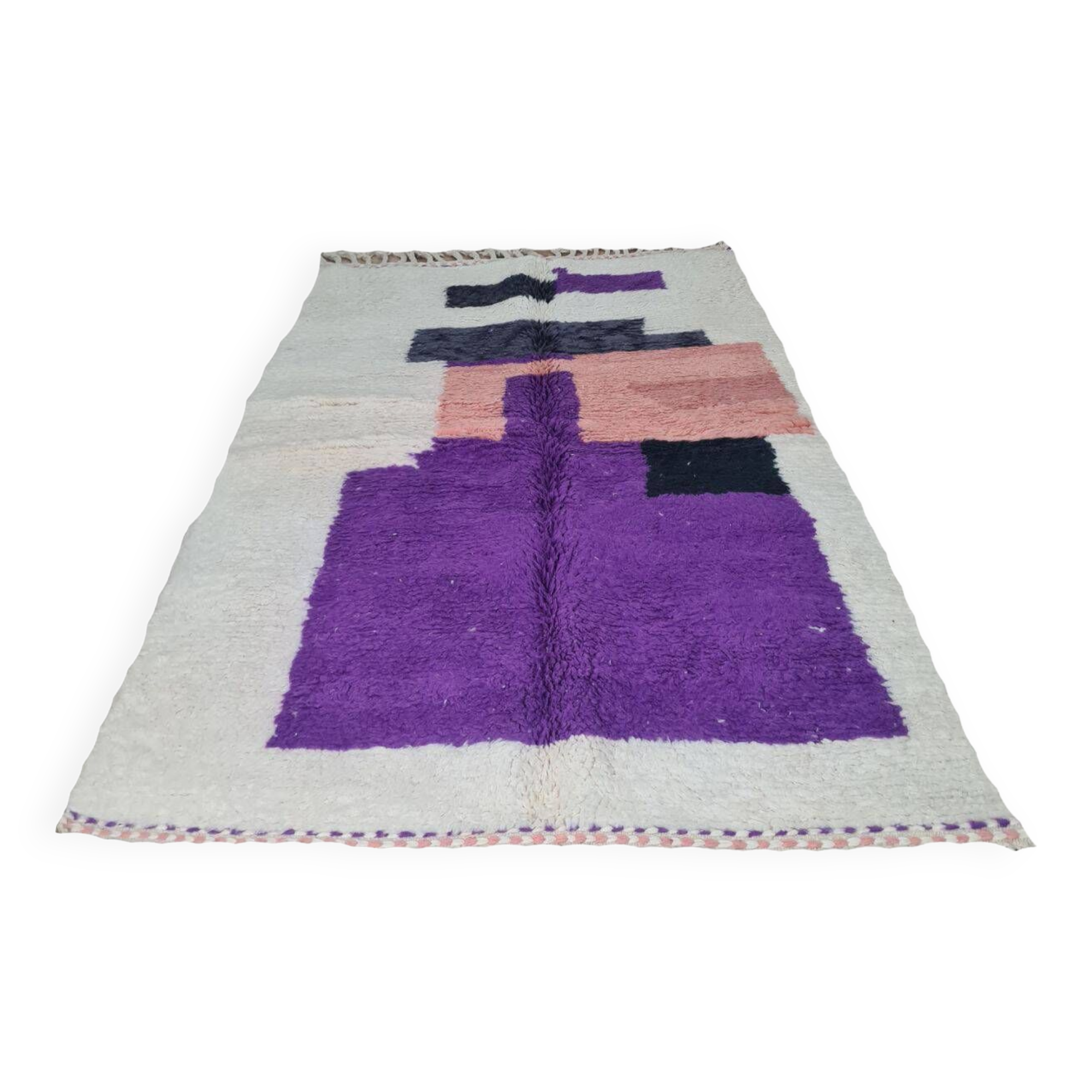Handmade purple wool Berber rug 250 x 150 cm