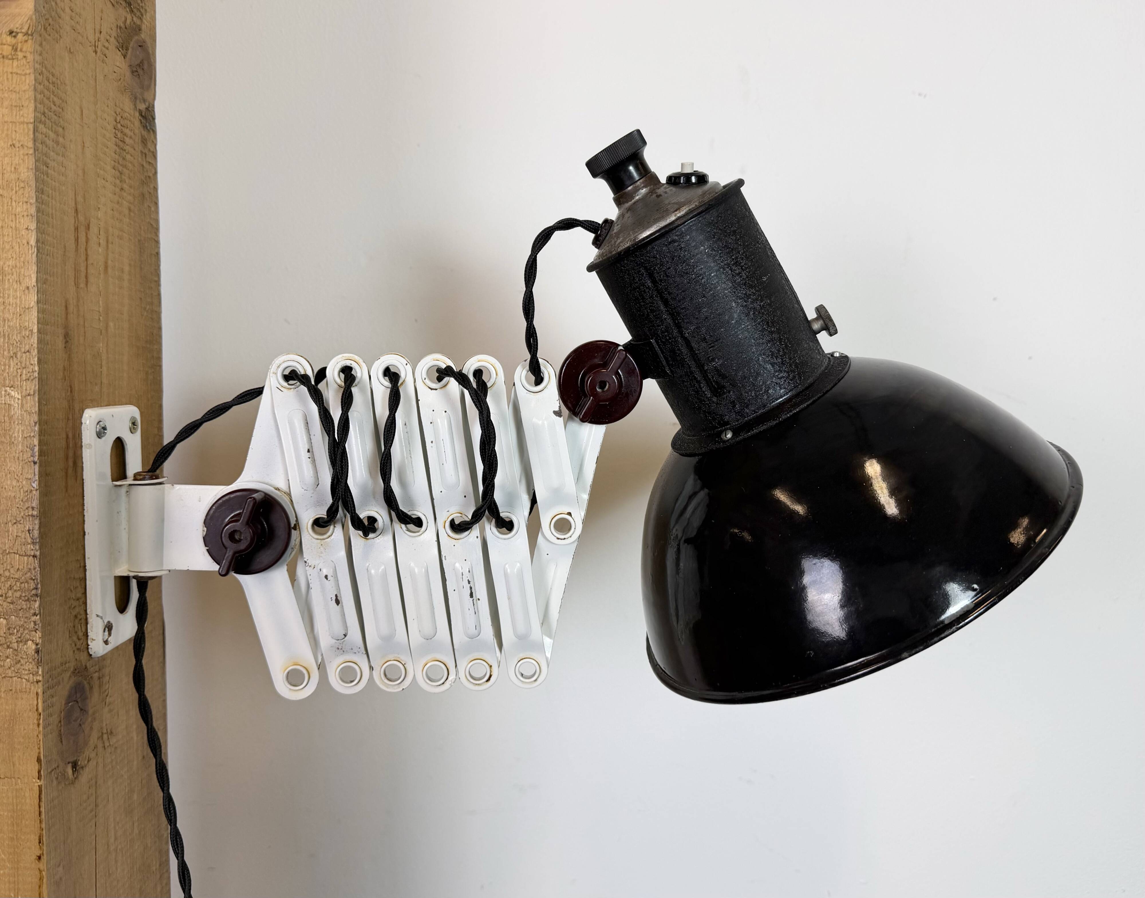 Industrial Black Enamel Scissor Wall Lamp, 1950s
