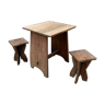 Table and 2 stools in vintage solid oak