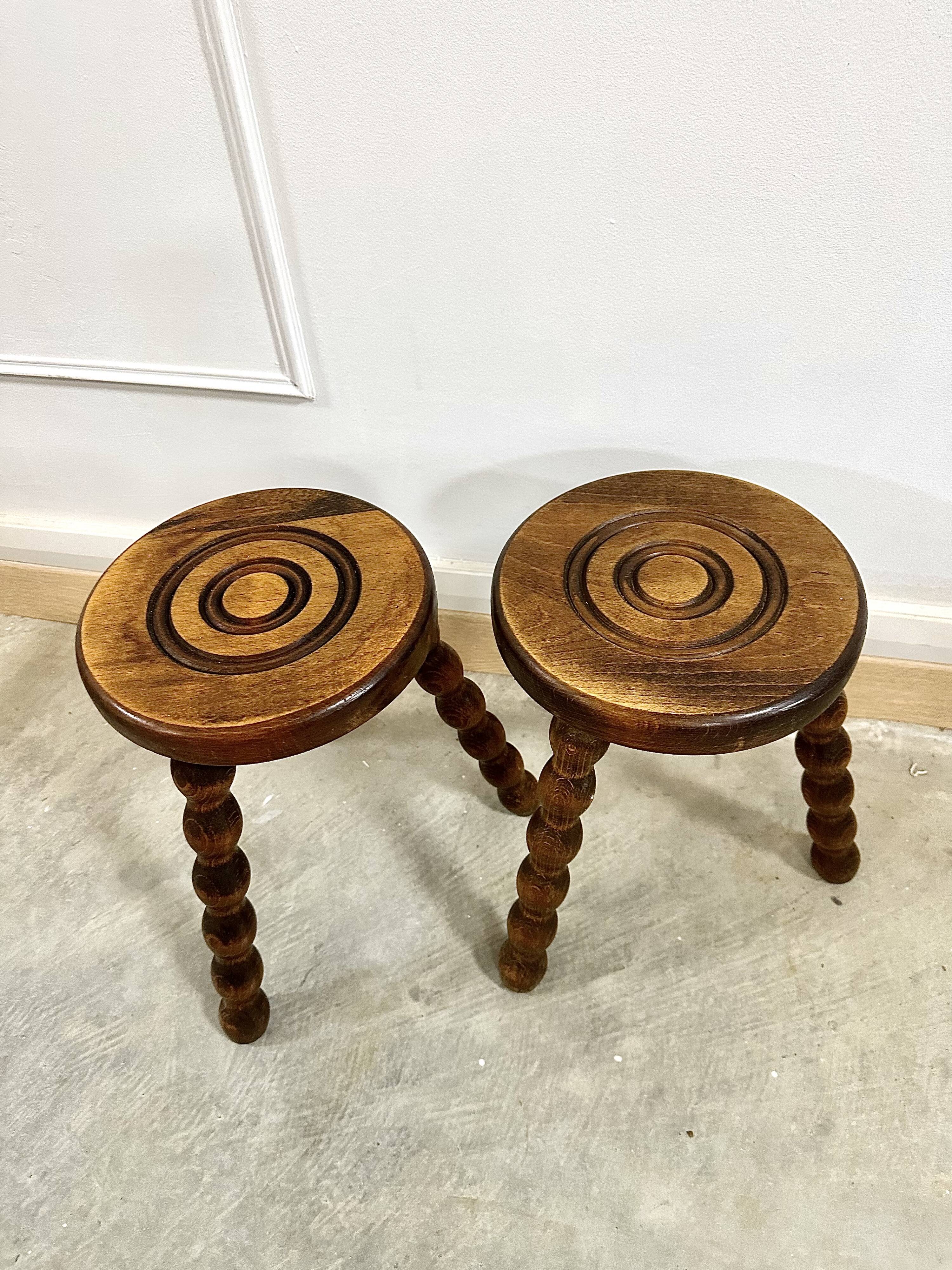 Pair of rustic tripod stools