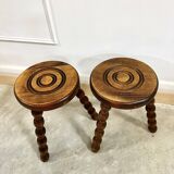 Paire de tabourets tripodes rustiques