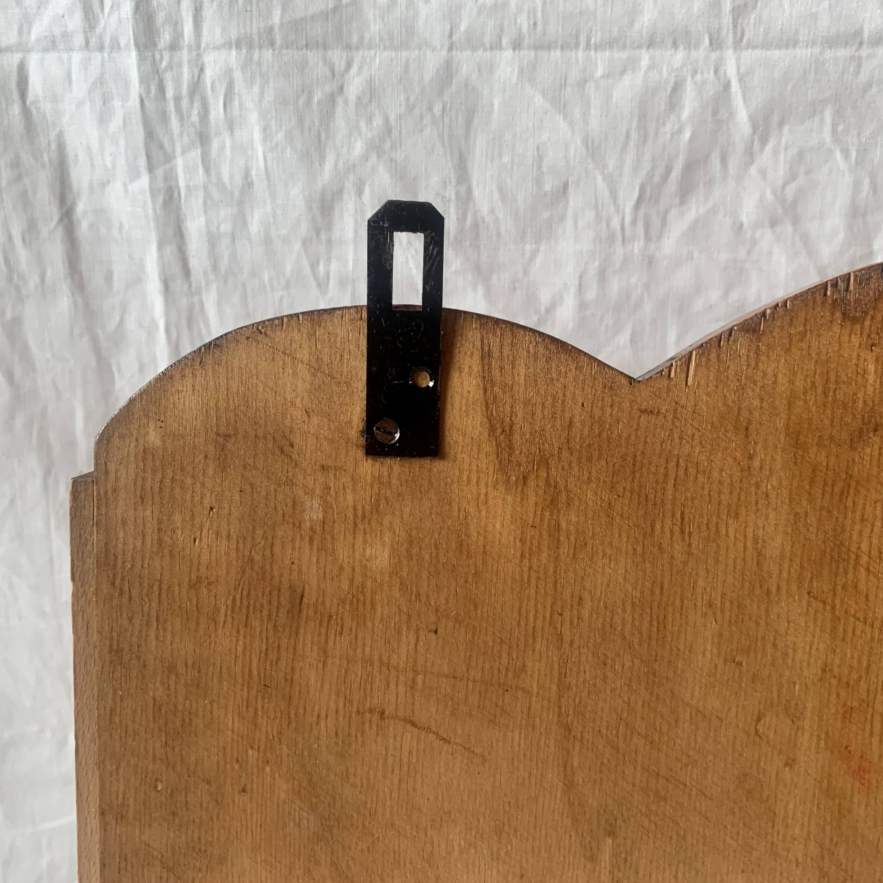 Art Deco wooden wall coat rack with round central mirror
