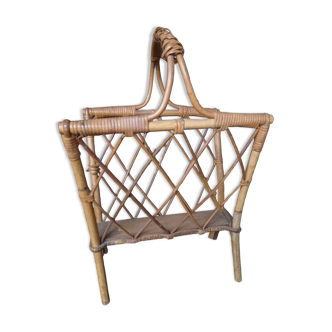 Vintage woven rattan magazine rack