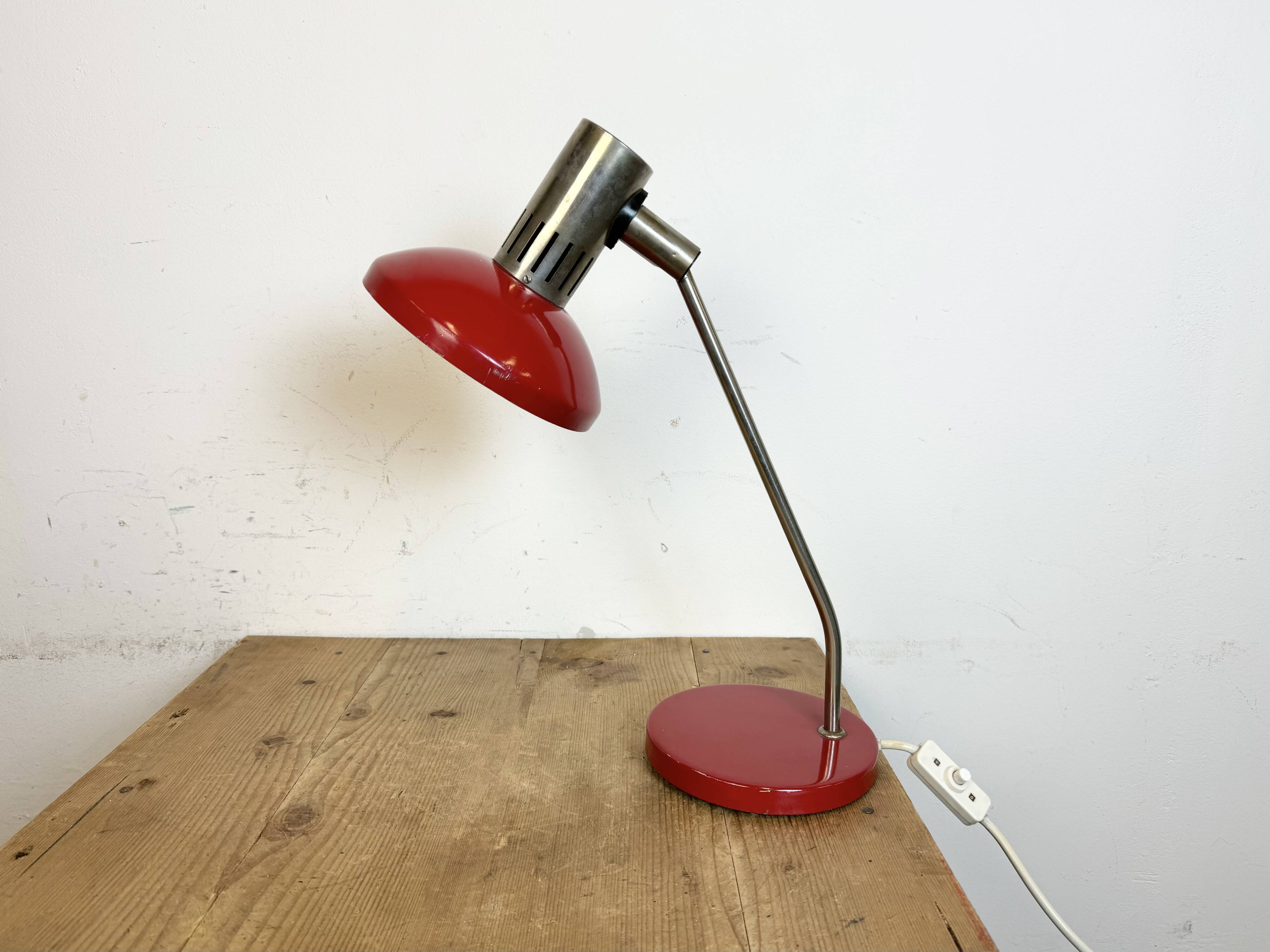Vintage red east german table lamp from aka leuchten, 1970s