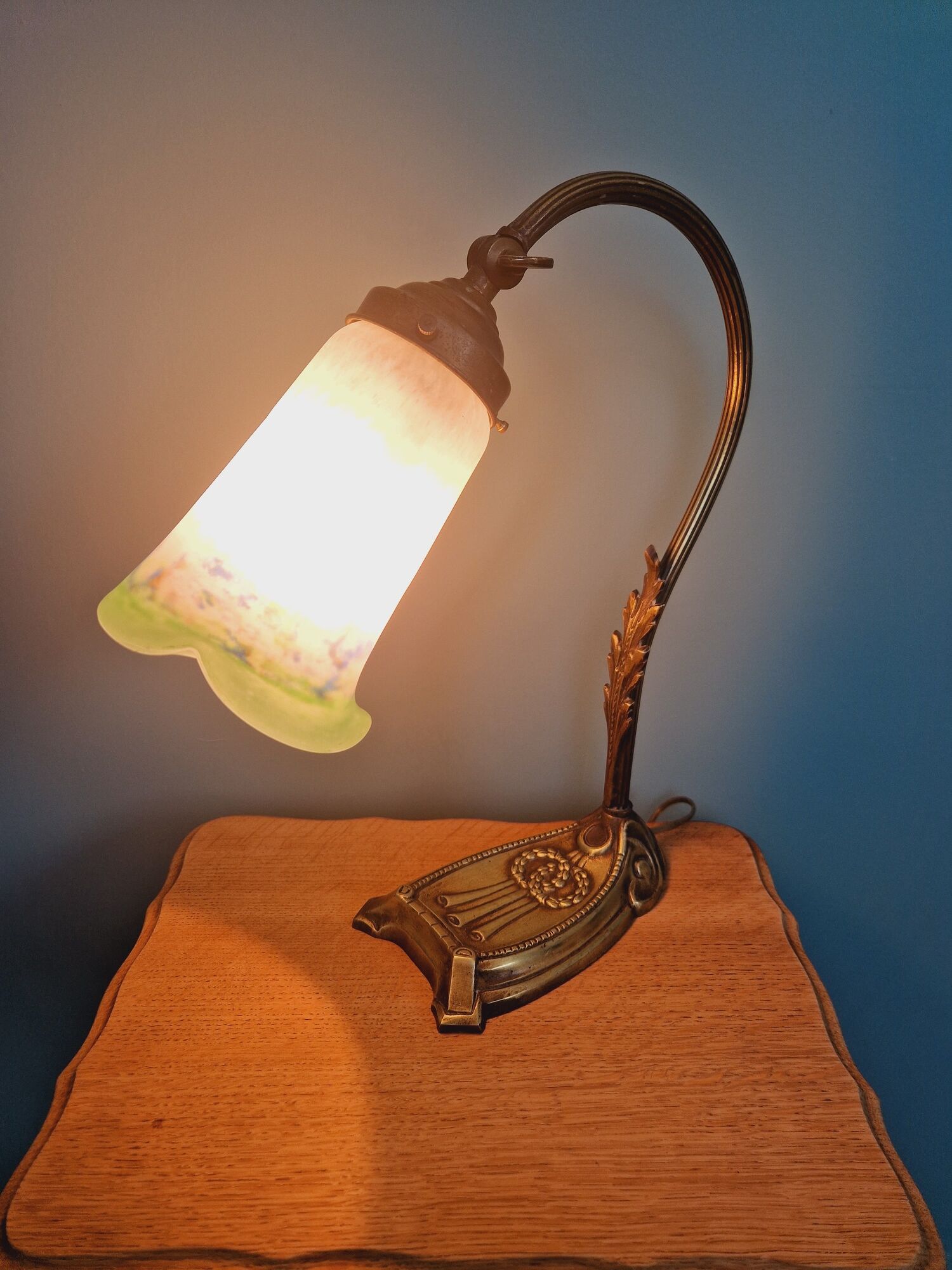 Art Nouveau table lamp in bronze, Noverdy France bobèche