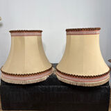 Pair of antique fabric lampshades with fringe