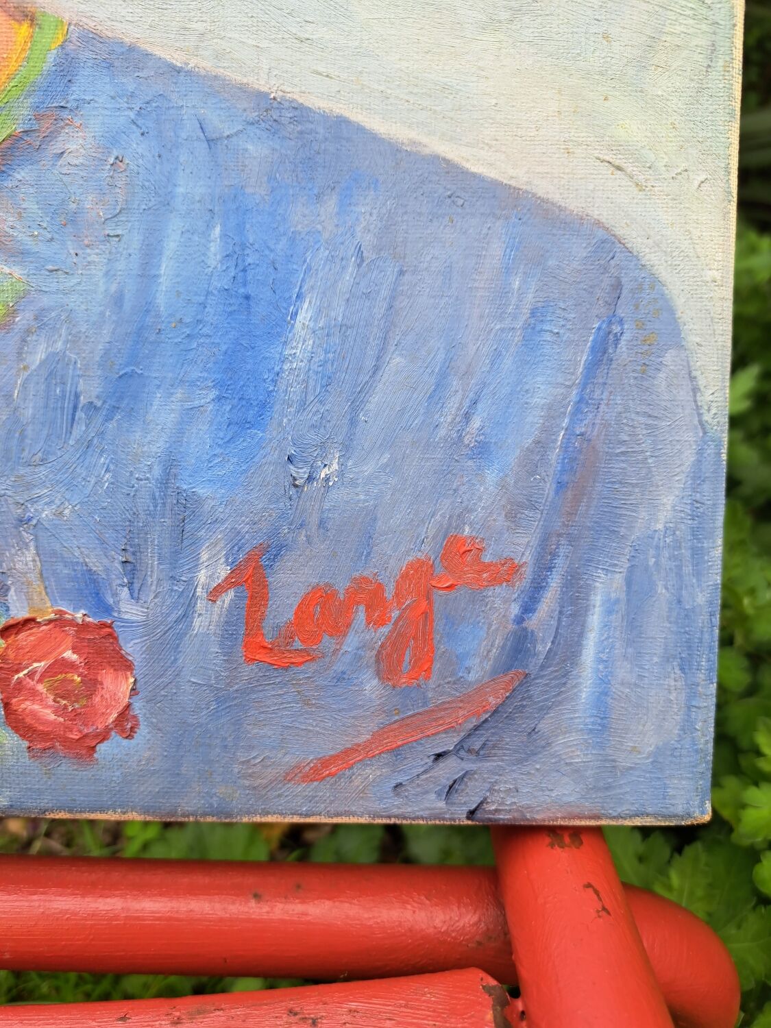 Canvas signed portrait "woman with straw hat"