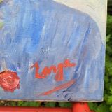 Canvas signed portrait "woman with straw hat"