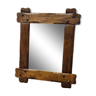 Vintage brutalist solid wood mirror