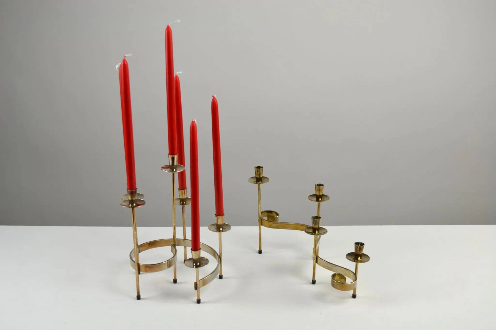 Set of Brass “Swirl” and “Spiral” Candle Holders by Gunnar Ander for Ystad-Metall, Sweden, 1960s