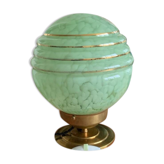 Lampe Globe en verre de Clichy 🔮 vert et dorure