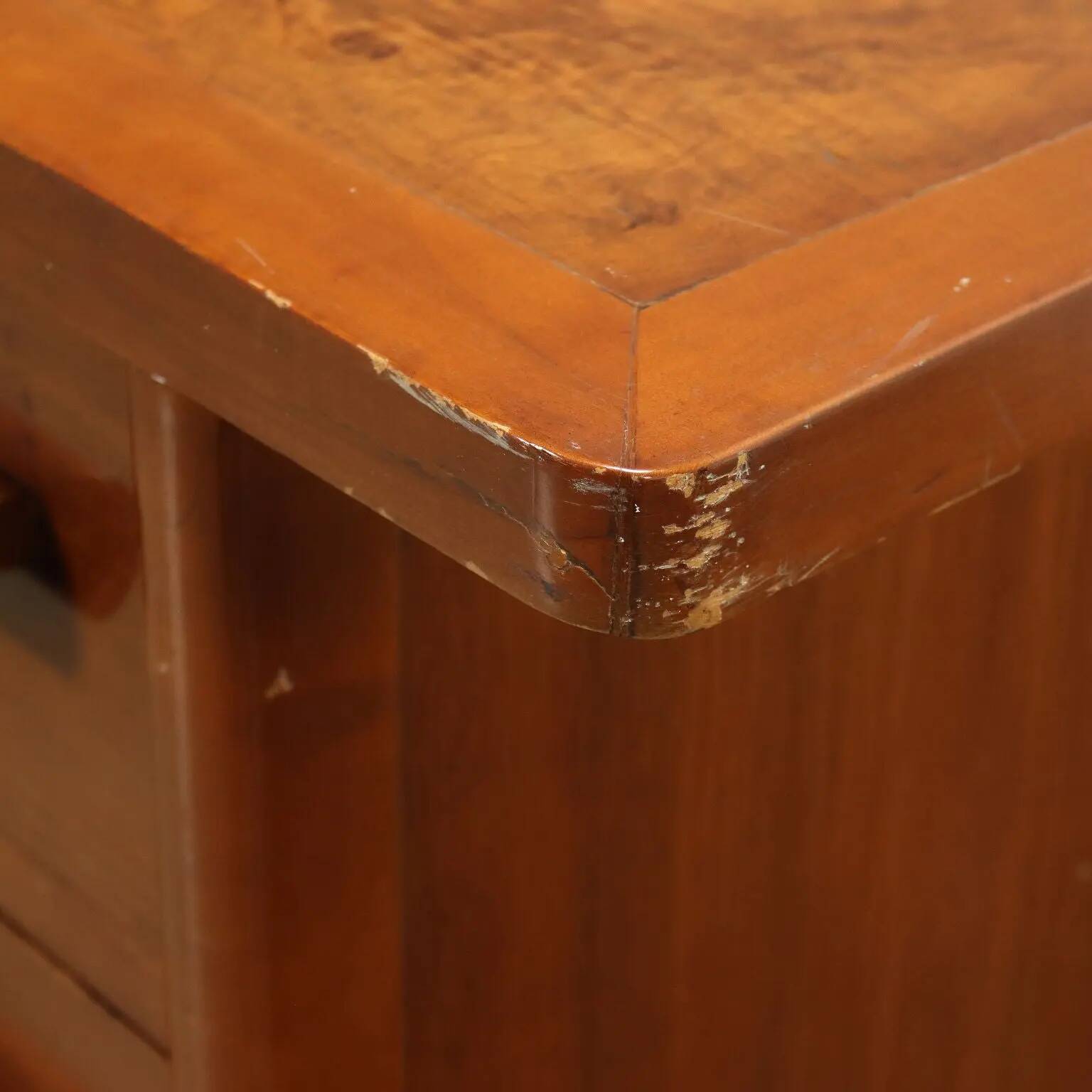 Vintage desk from the 1940s with side drawers in walnut, Italy.