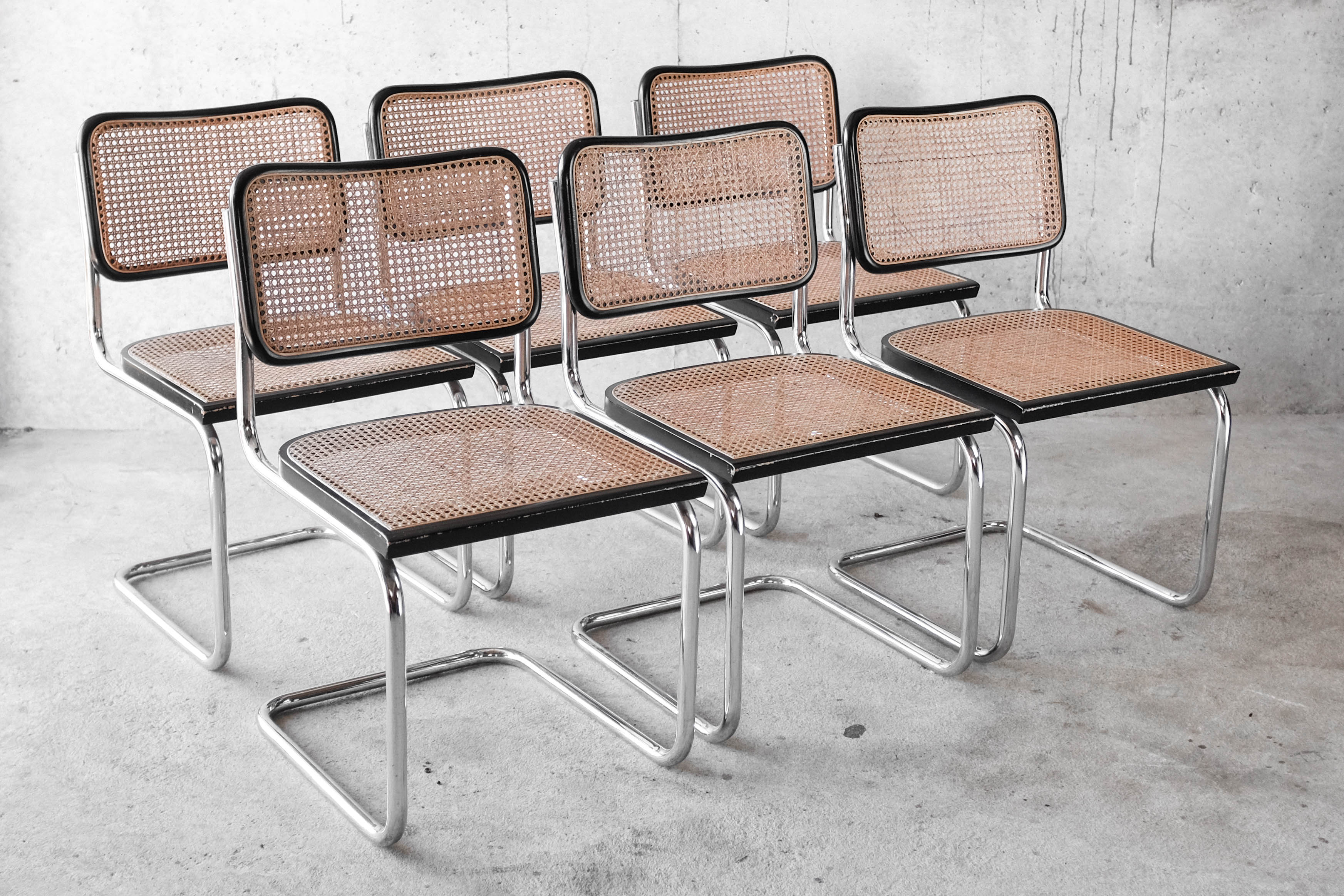 Set of 6 black Cesca B32 chairs by Marcel Breuer