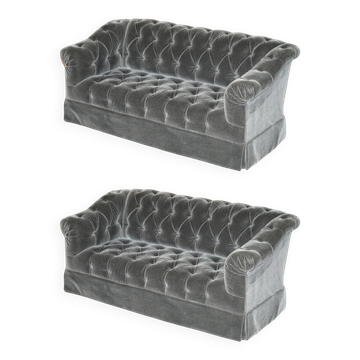 Pair of Chesterfield sofas in mohair velvet Somerville George Smith
