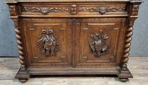 Buffet-Bibliothéque de pavillon de Chasse style Renaissance en chene massif