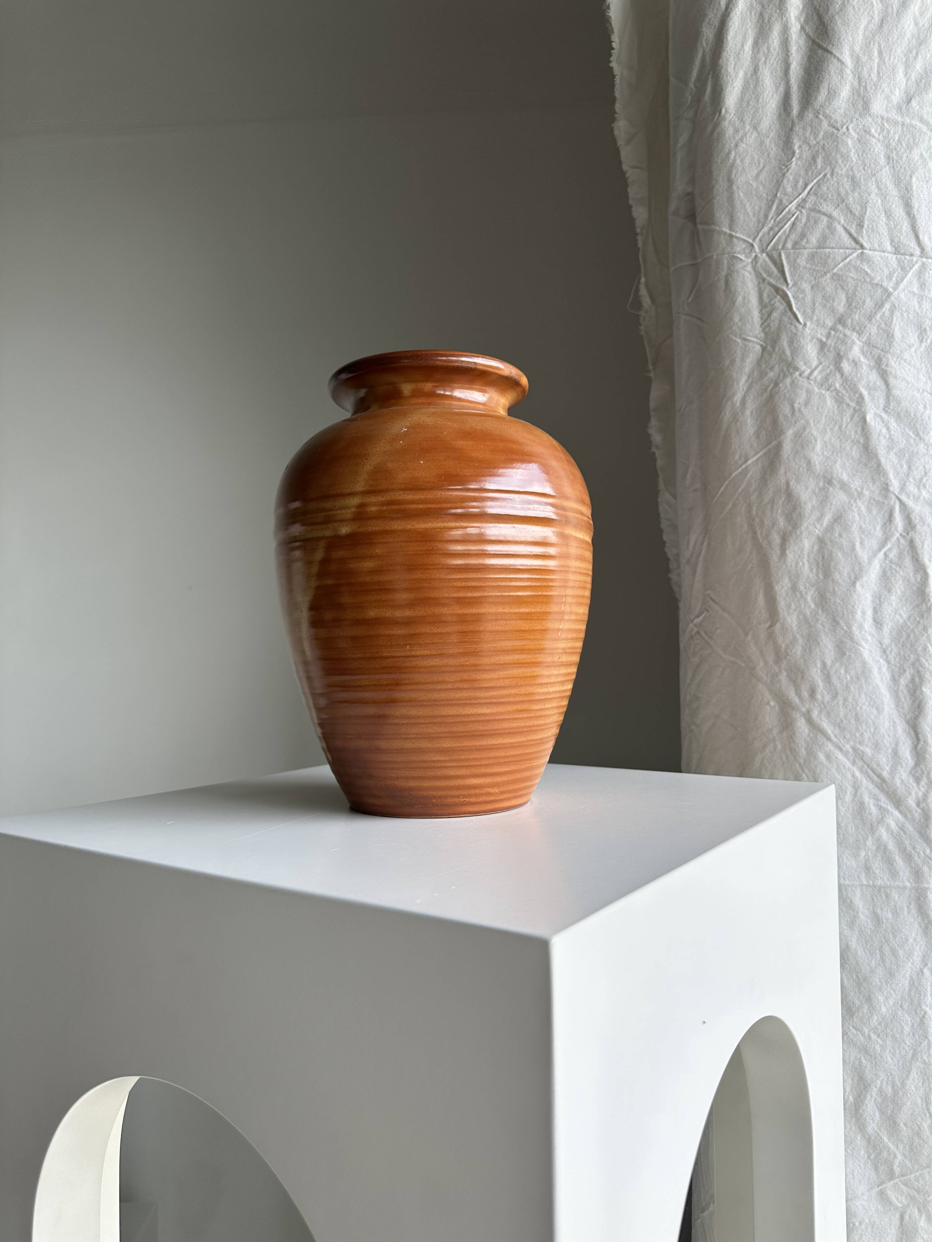 Large brown artisanal ceramic vase