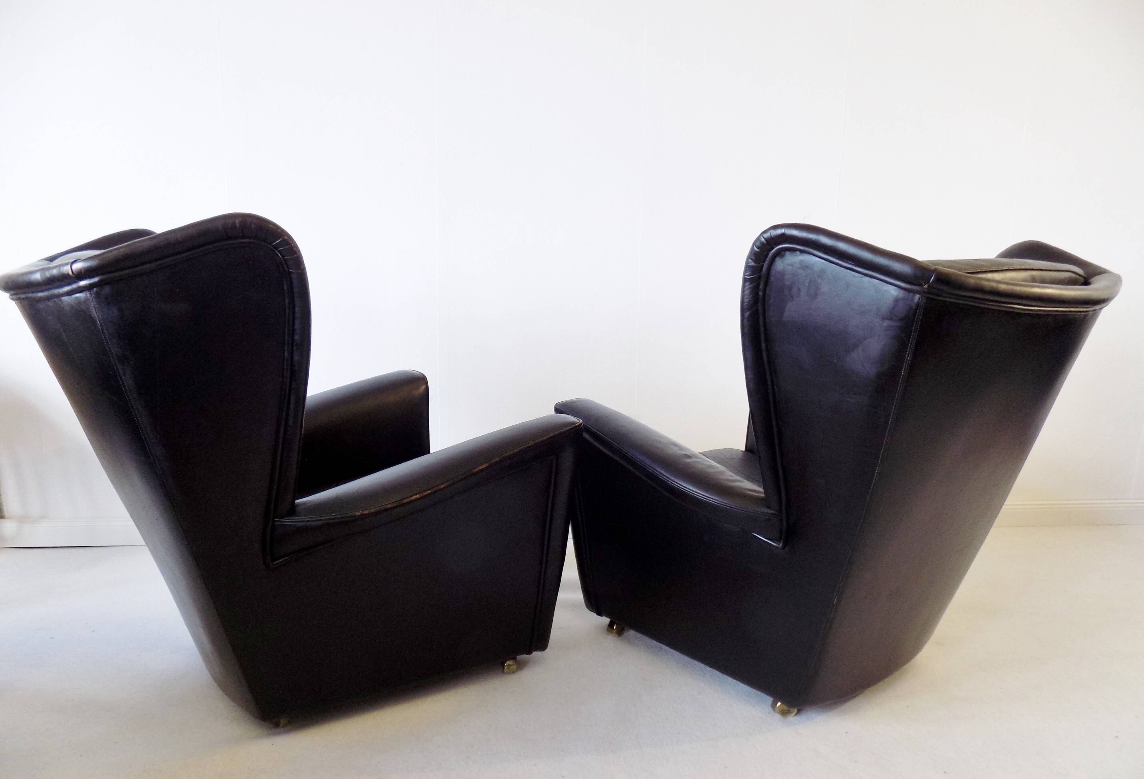 Howard Keith pair of black leather armchairs for HK Furniture