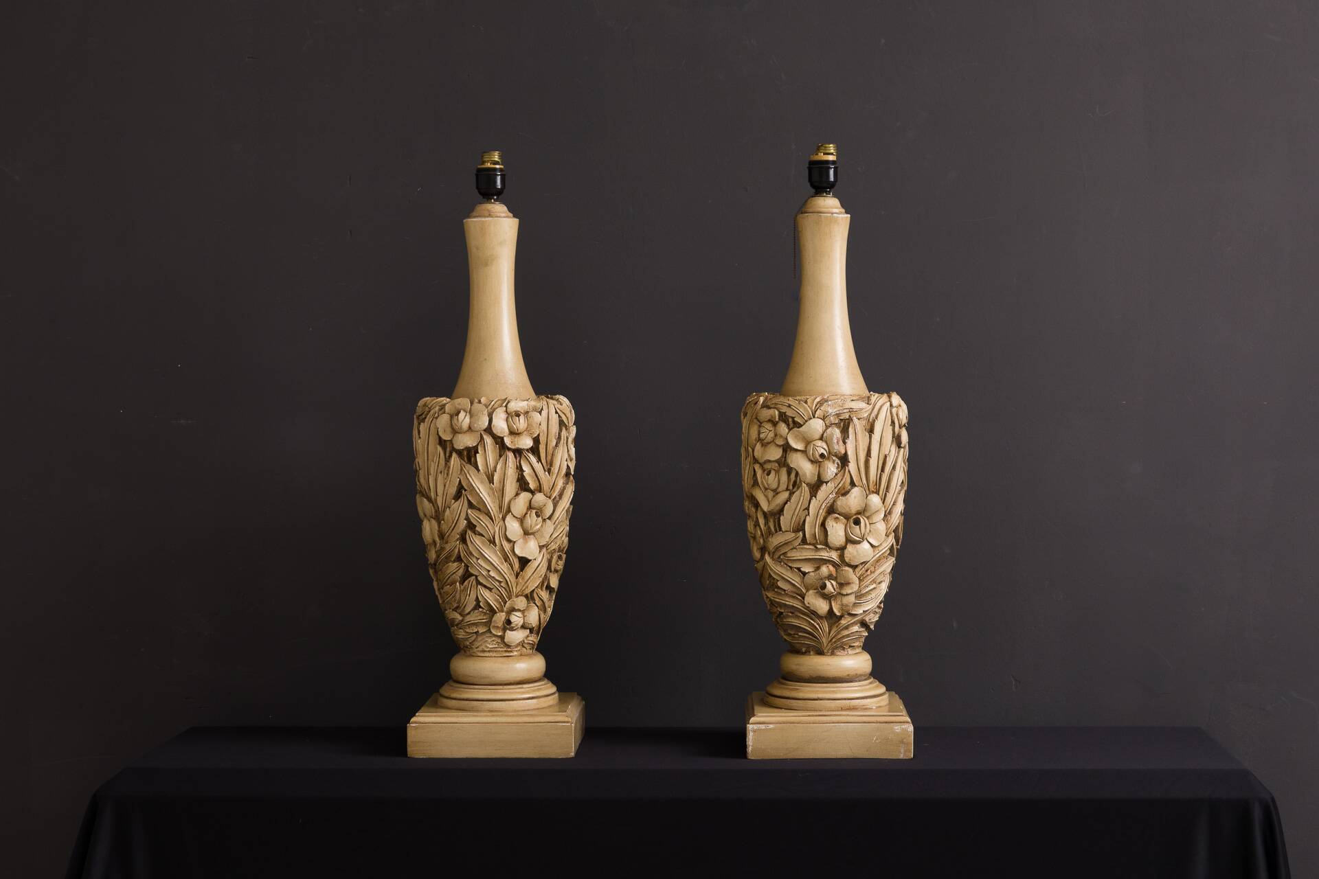 Vintage hand-carved wooden lamps by Mariano García