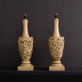Vintage hand-carved wooden lamps by Mariano García